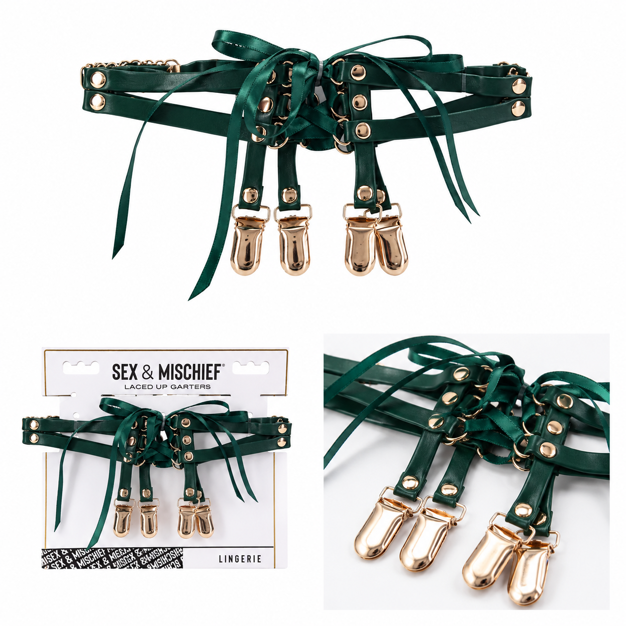 Indica Emerald Lace-Up Garter Set